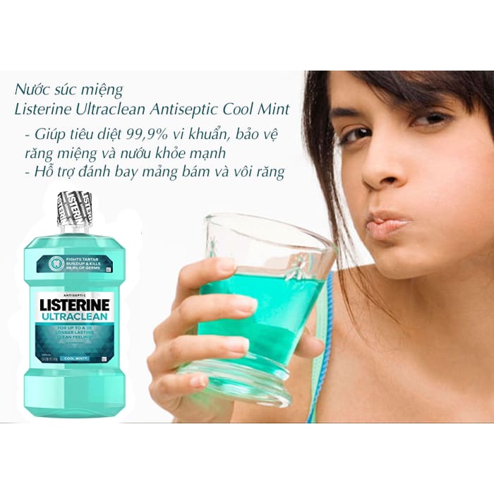 Nước súc miệng Listerine 750ml + 250ml diệt khuẩn giữ hơi thở thơm tho cả ngày