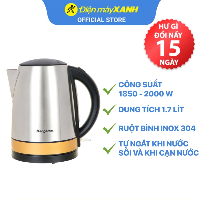 [Mã ELHADEV giảm 4% đơn 300K] Bình đun siêu tốc Kangaroo 1.7 lít KG642