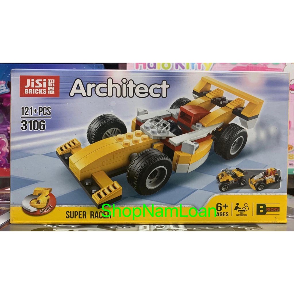 JISI BRICKS 3106 ARCHITECT- Đồ chơi xếp hình lắp ghép, lắp ráp xe đua SUPER RACER có 121 chi tiết