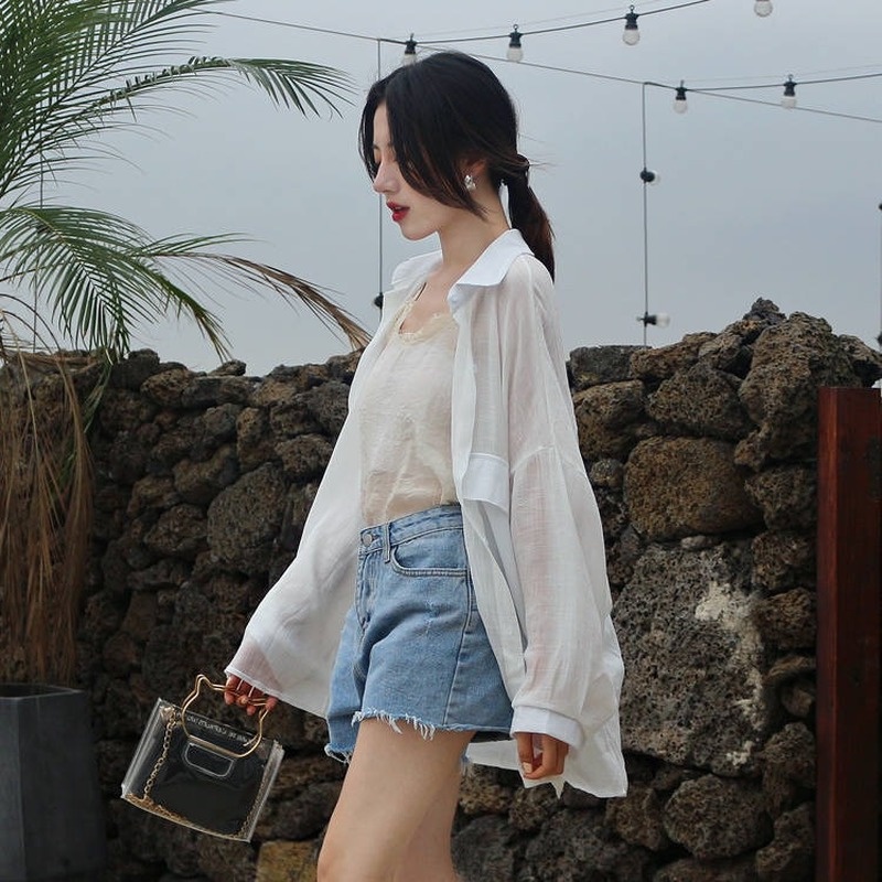Áo Sơ Mi Khoác Ngoài Chống Tia UV Dáng Rộng Phong Cách Hàn Quốc Cho Nữ