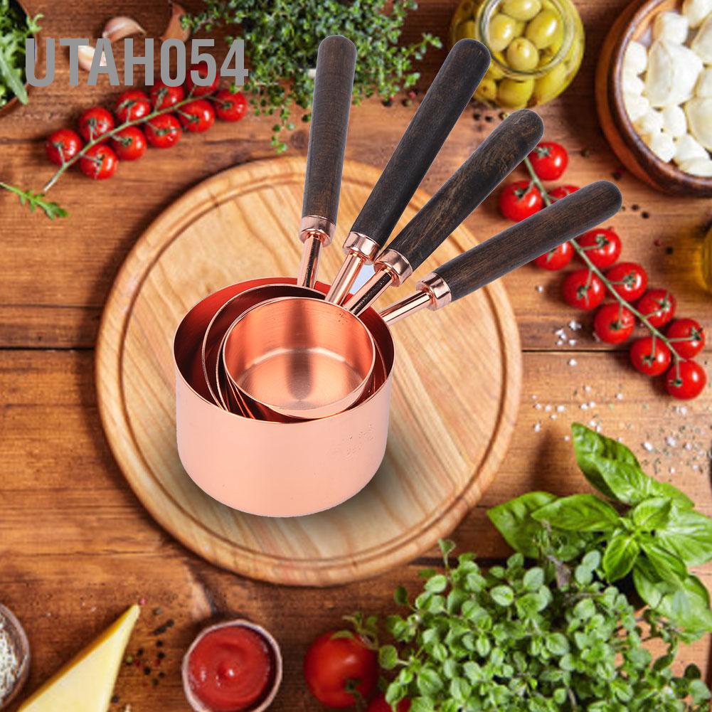 [Hàng Sẵn] 4 cái / bộ Gia dụng Thép không gỉ Màu vàng hồng Bộ Muỗng đo lường Dụng cụ làm bánh nhà bếp【Utah054】