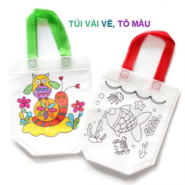 Túi Vải Vẽ, Tô Màu Cho Bé (Tặng Kèm 6 Màu Dạ) Nhiều Hình Dễ Thương