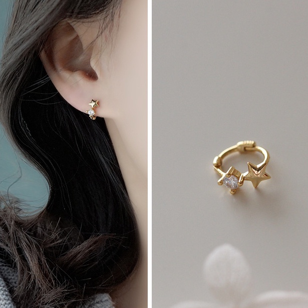 Khuyên Tai Tròn Bộ Khuyên Tai Tròn Đính Đá Zircon Ngôi Sao Thời Trang Không Gây Dị Ứng Cho Nữ