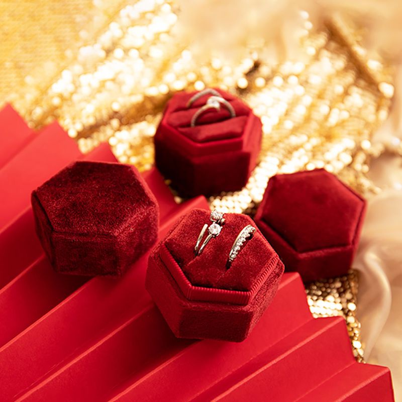 Flgo Hộp Đựng Nhẫn Cưới Bằng Nhung Hình Lục Giác Mini Giá Đỡ