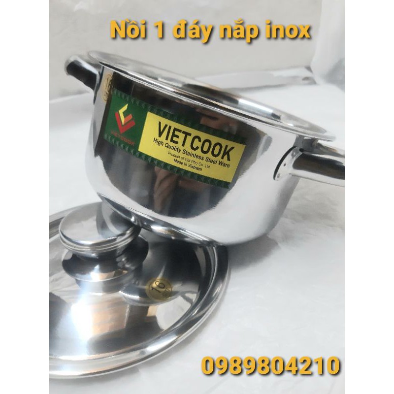 Nồi inox đun bếp từ size 16,nồi 1 đáy 3 đáy nắp kính nắp inox,Nồi inox bếp từ size 16 Vietcook.CAM KẾT CHÍNH HÃNG