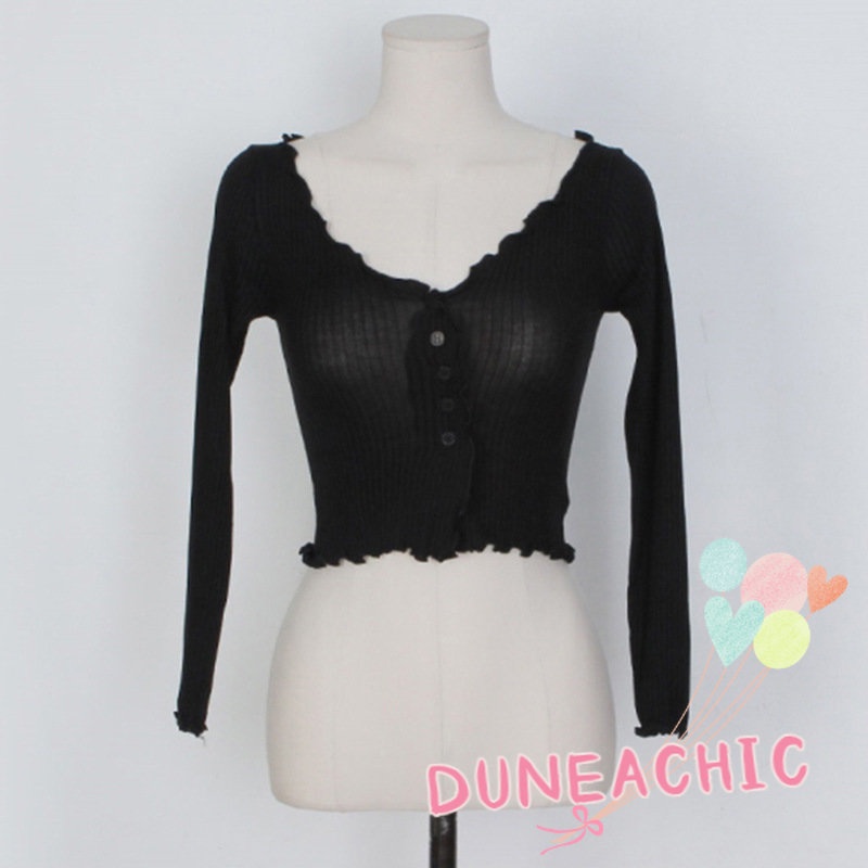 DUNEA Áo cardigan Dệt Kim Tay Dài Cổ Chữ v Quyến Rũ Cho Nữ