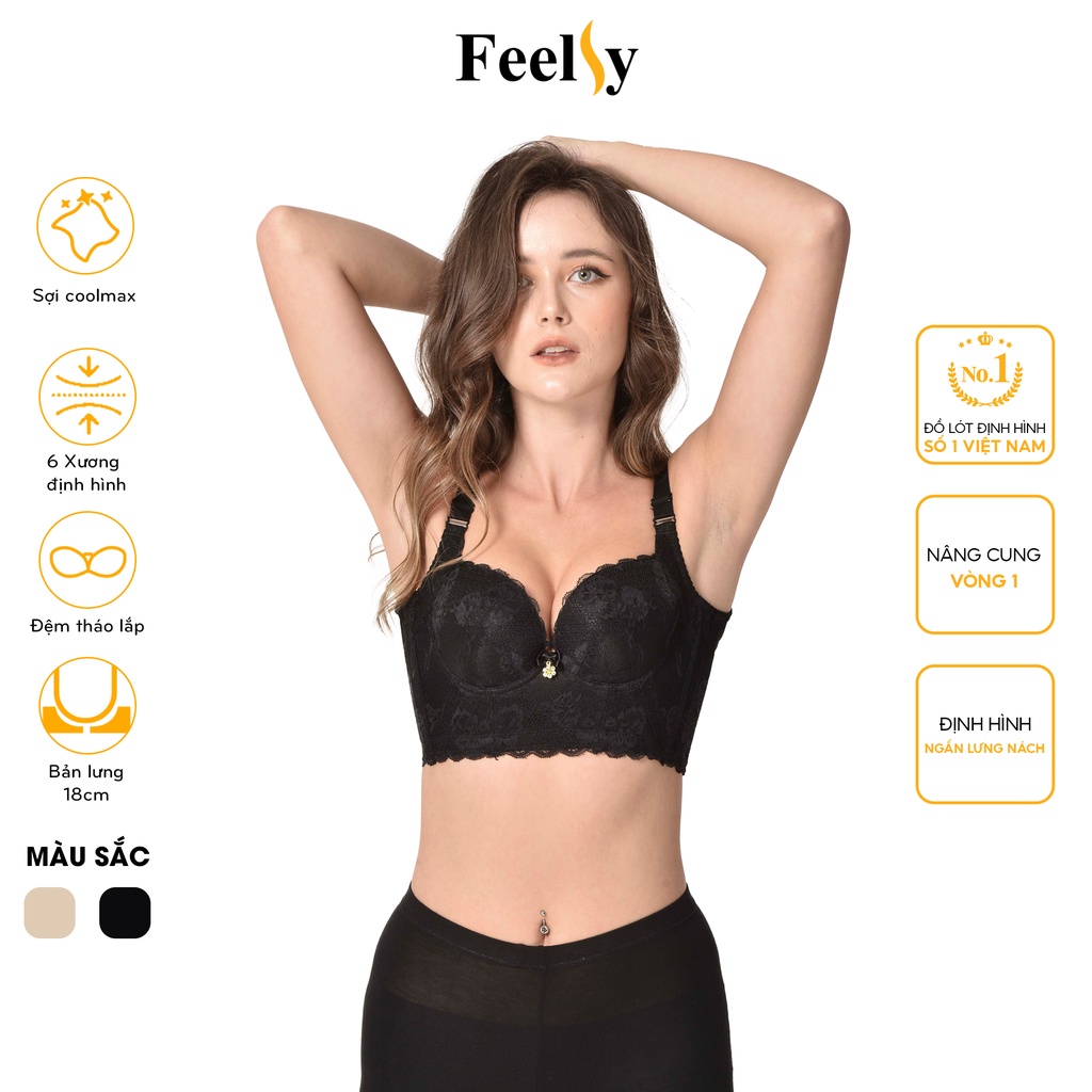 Áo ngực định hình Feelsy B101 nâng đẩy, bản 16cm kết hợp 6 xương định hình giúp giảm mỡ lưng nách, chống tràn