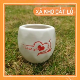 [SIÊU RẺ] Chậu sứ mini trồng cây, in chữ I love you siêu dễ thương, chậu sứ phù hợp trồng nhiều cây.