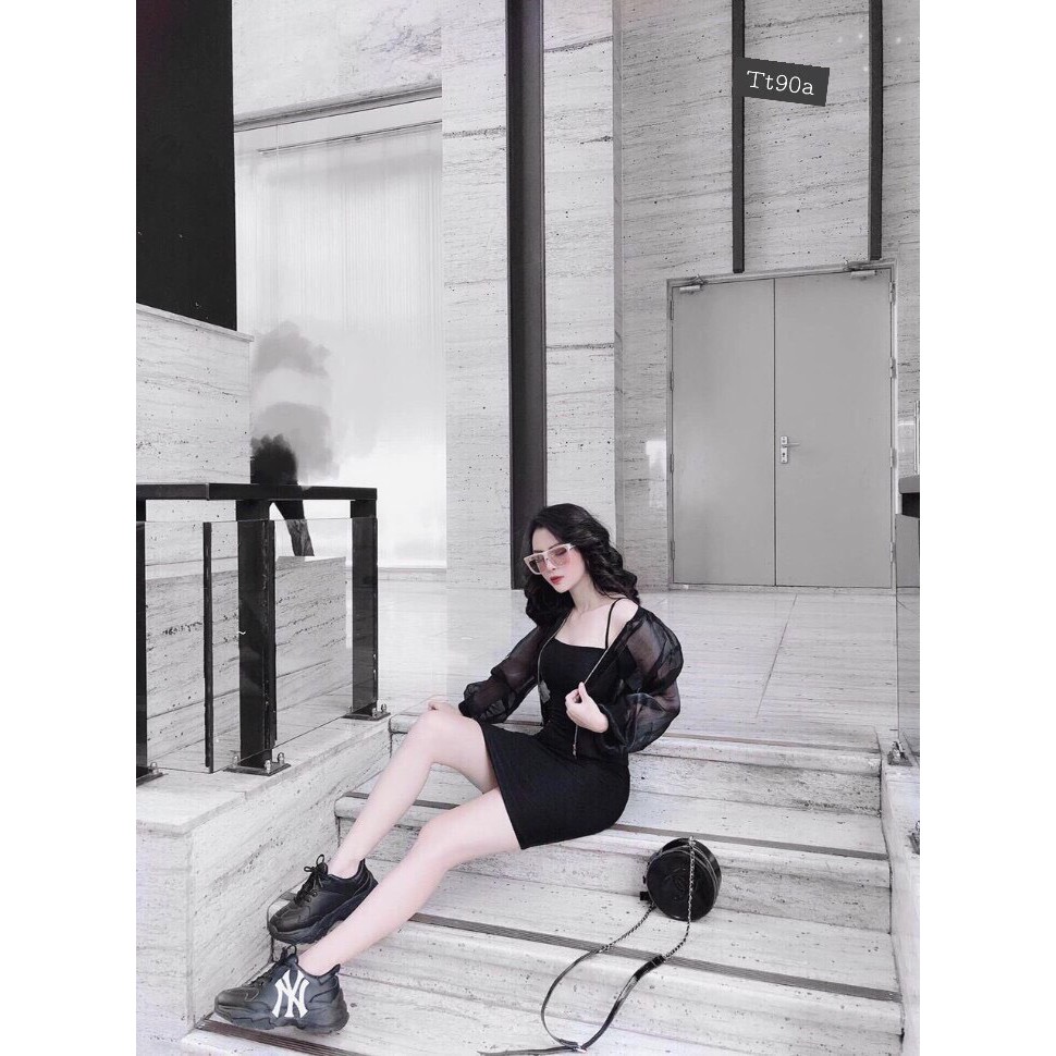 Siêu phẩm đầm 2 dây bún kèm áo khoác voan xinh xắn cá tính cực hot