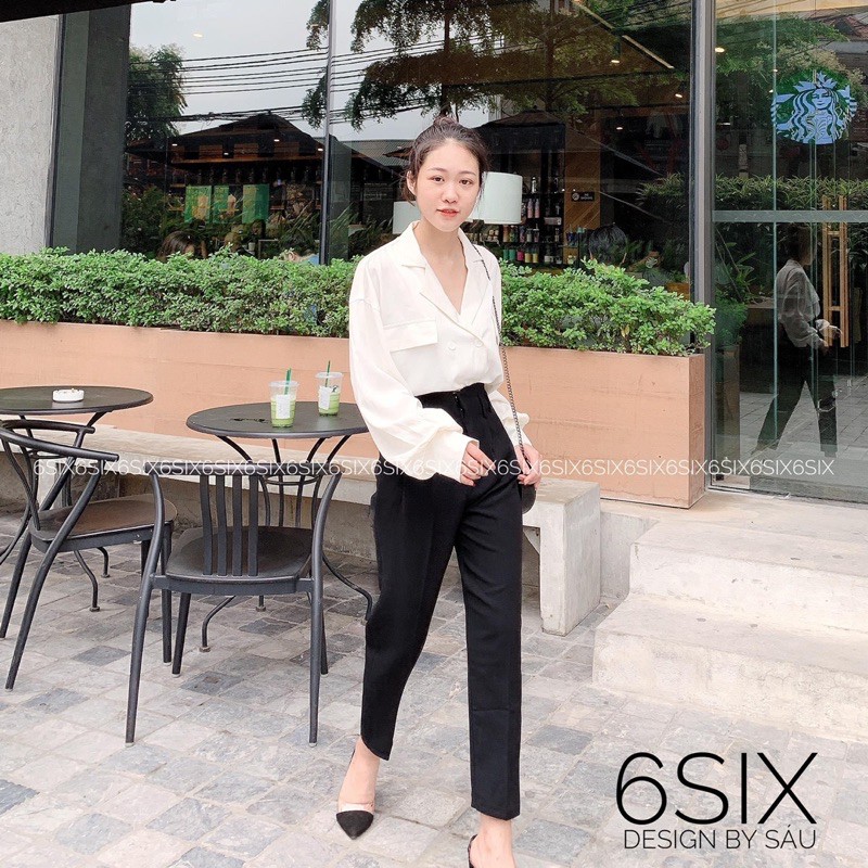 Áo sơ mi cổ vest nữ dài tay túi nắp thời trang công sở 6SIX closet