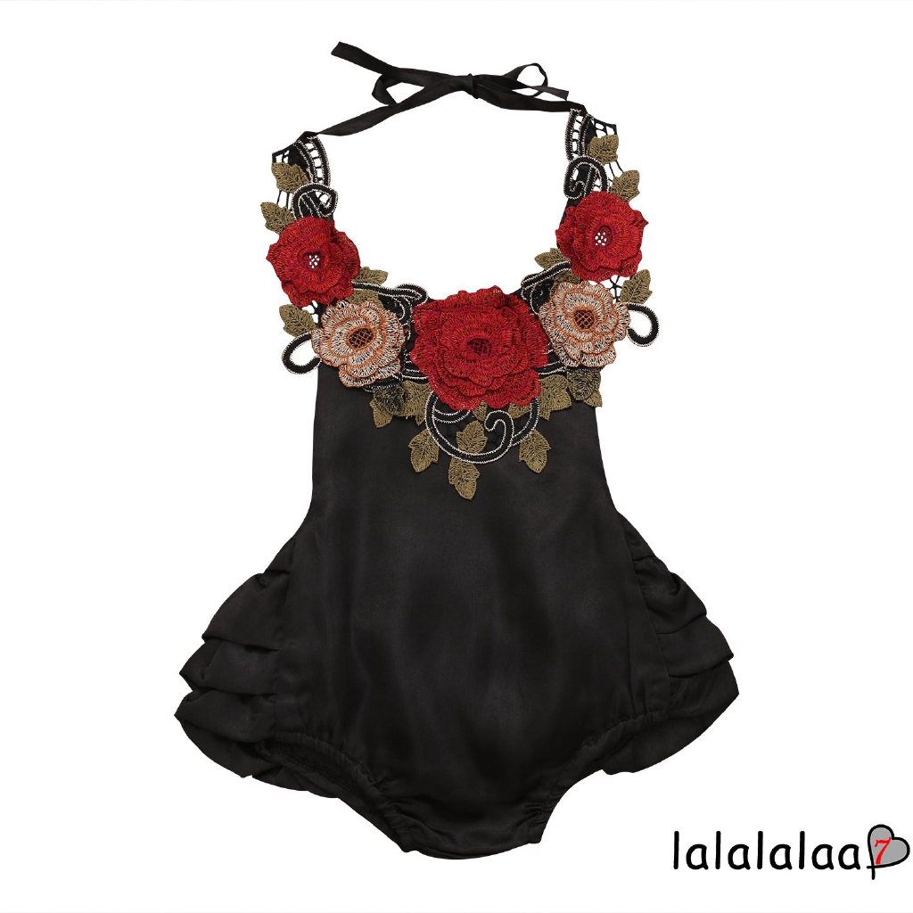 Jumpsuit cổ yếm thêu hoa đáng yêu cho bé gái