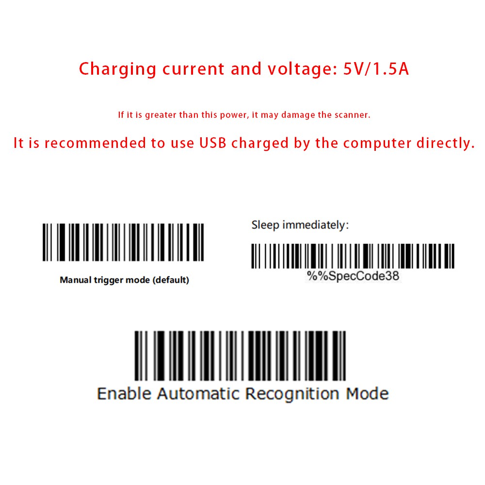 Máy quét mã vạch 2D không dây có cáp USB dongle 2.4G và Bluetooth nguồn 1D QR