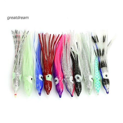 Set 10 Mồi Câu Cá Hình Bạch Tuộc Dạ Quang Mềm Mại Nhiều Màu Sắc