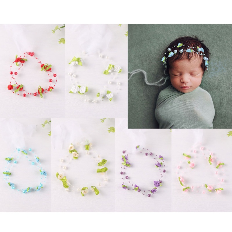 Băng Đô Hoa Đính Ngọc Trai Giả Làm Phụ Kiện Chụp Ảnh Cho Bé Sơ Sinh