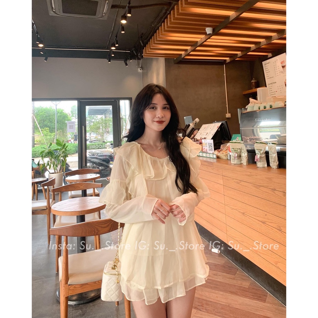 Set áo voan bèo xuyên thấu kèm chân váy S337 SUSTORE