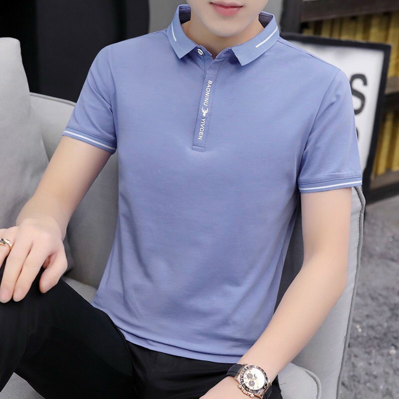 Áo thun nam cổ trụ tay ngắn chất thun cotton cao cấp, Áo polo nam trơn basic Hàn Quốc chuẩn form sang trọng AT012