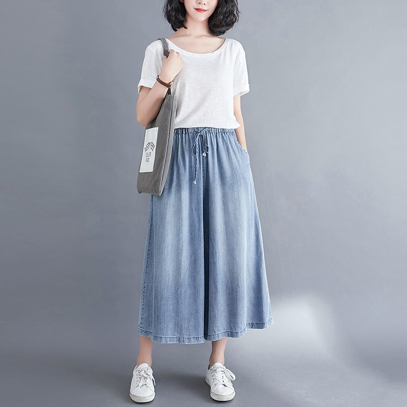 B137 Quần bò bigsize cạp chun ống rộng thời trang