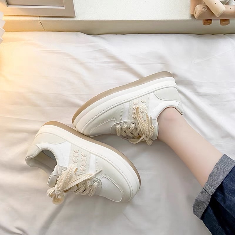 Giày Sneaker nữ DIK độn đến 4cm chất liệu da siêu đẹp phong cách thời trang đi học đi chơi