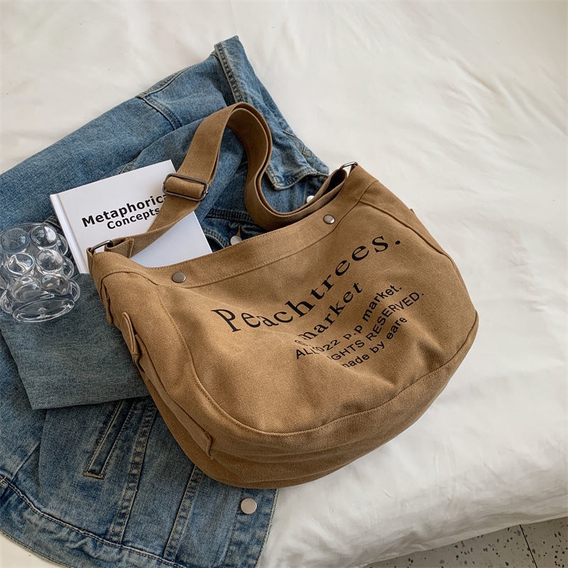 Túi Vải canvas Sức Chứa Lớn In Chữ Phong Cách Cổ Điển Cho Nữ