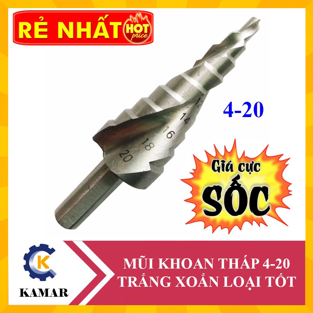 Mũi Khoan Tháp 4-20 Trắng Xoắn Loại Tốt