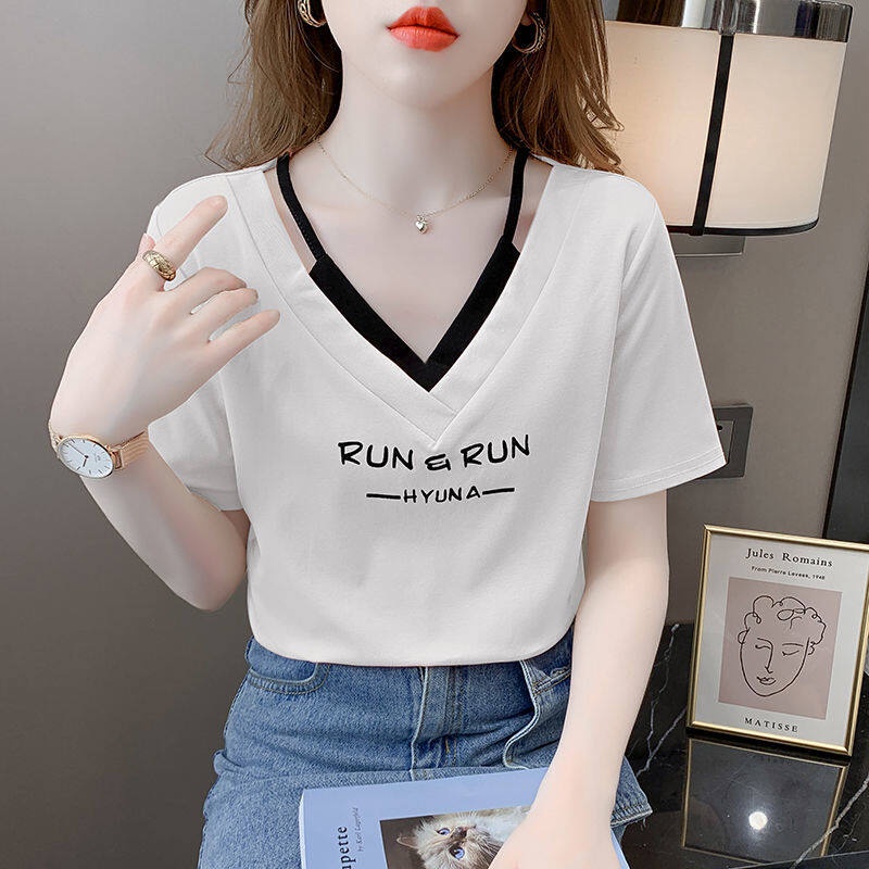 Áo Thun Polyester Tay Ngắn Cổ Chữ V Thời Trang Mùa Hè Dành Cho Nữ