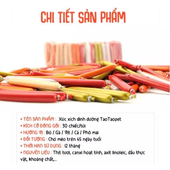 Xúc Xích Cho Cún TaoTaoPet - Thức Ăn Cho Chó - Đồ Ăn Cung Cấp Nhiều Dinh Dưỡng - Bữa Ăn Hàng Ngày Cho Vật Nuôi