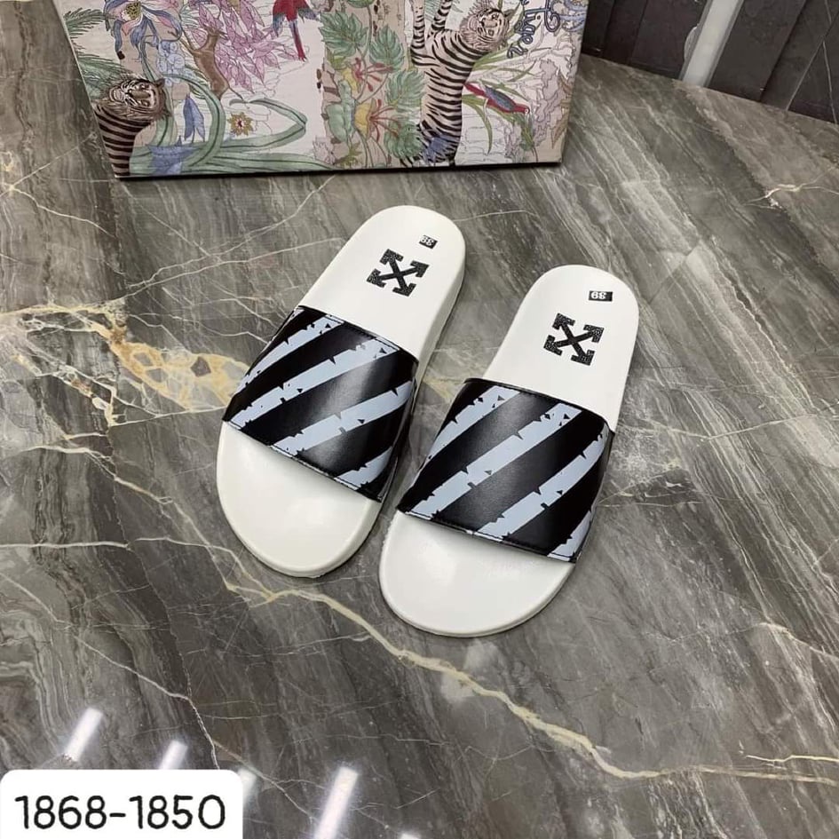 🔥HÀNG CAO CẤP🔥Dép off white, dép lê nam quai ngang sọc chéo đen trắng mẫu mới 2022