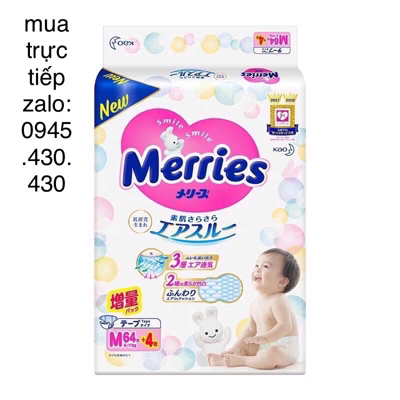 Tã bỉm Dán/Quần (Cộng Miếng) Merries Nội Địa Nhật NB96/S88/M68/M64/L50/XL44/XXL28