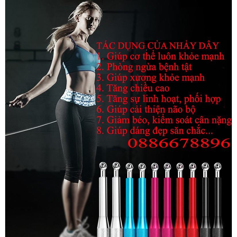 Dây nhảy hợp kim nhôm, dây cáp lõi thép, siêu bền, đẹp, nhiều màu dùng luyện tập thể thao, giảm câm...