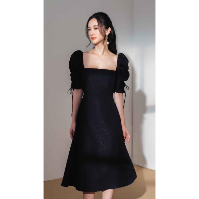 Váy Nữ, Đầm dự tiệc cổ vuông tay bồng rút dây sang chảnh B009 | BigBuy360 - bigbuy360.vn