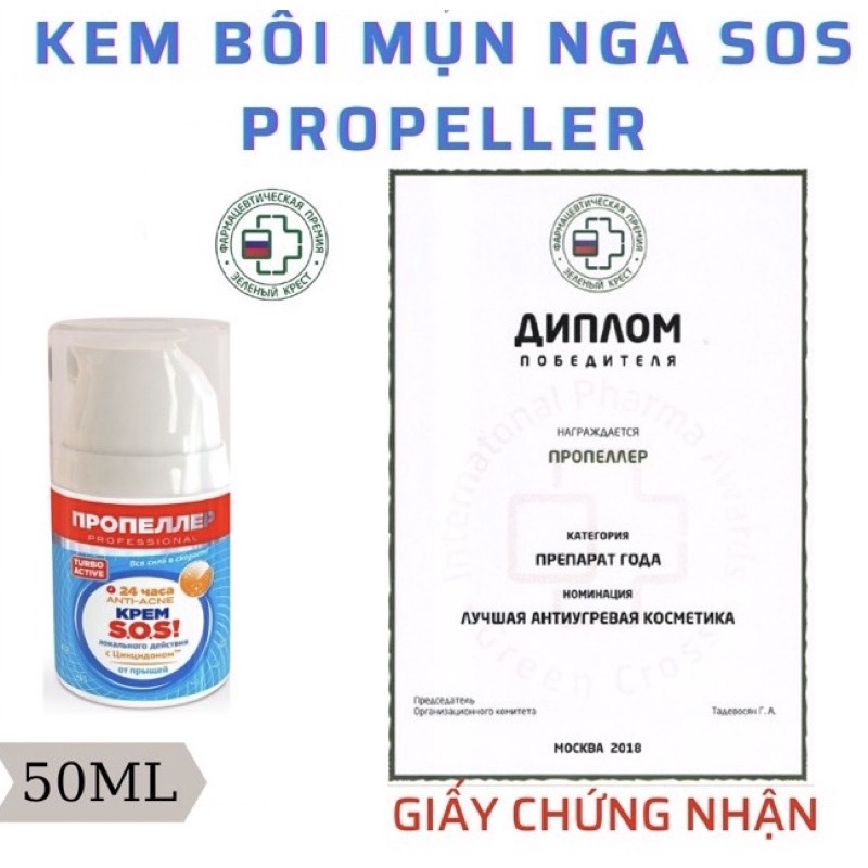 Kem bôi mụn Nga SOS Propeller giảm viêm, gom khô cồi mụn