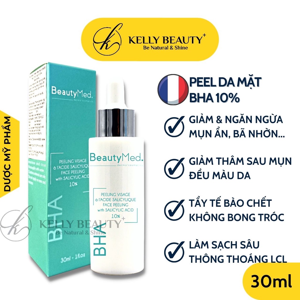 Peel Da BHA 10% BeautyMed - Giảm &amp; Ngừa Mụn; Mờ Thâm, Đều Màu Da; Tẩy Tế Bào Chết, Sạch LCL | Kelly Beauty