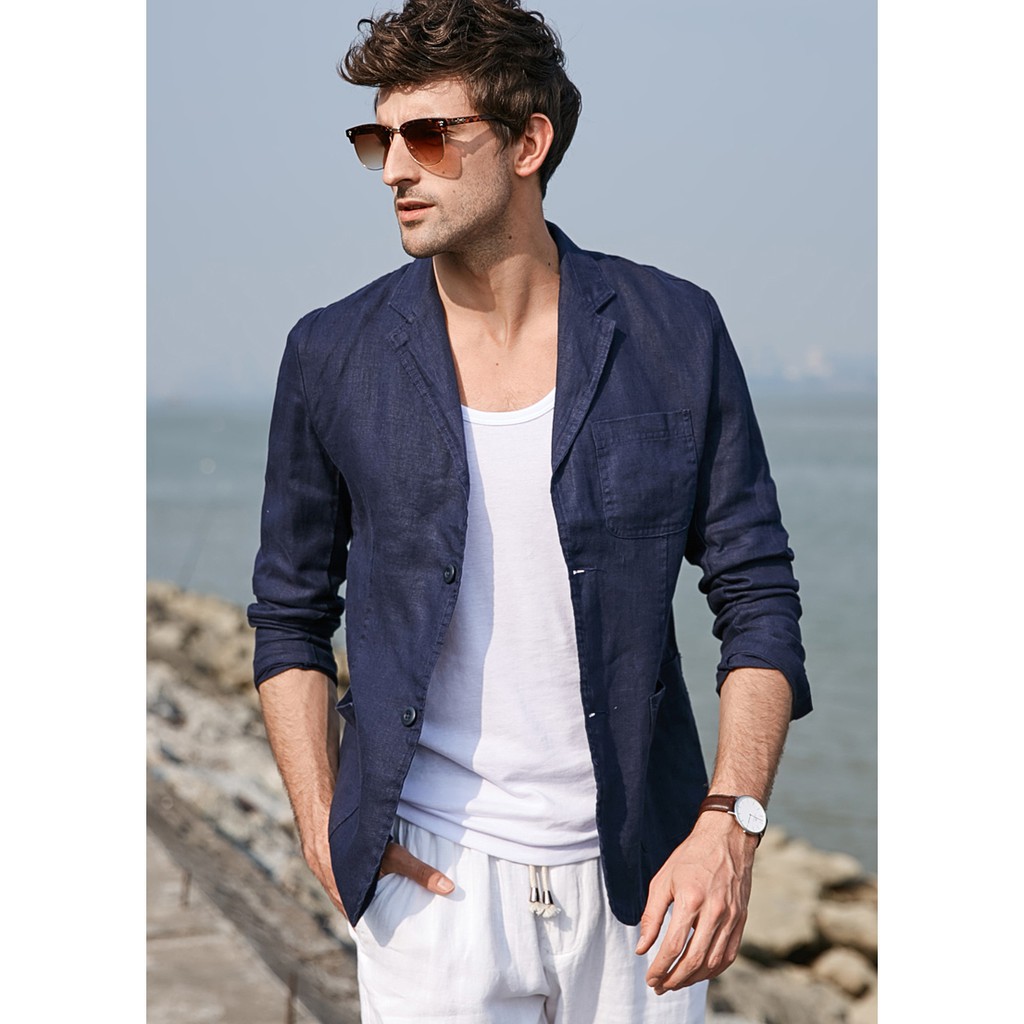 quần blazer nam Áo vest Blazer Linen nam dáng lửng, thời trang phong cách trẻ trung