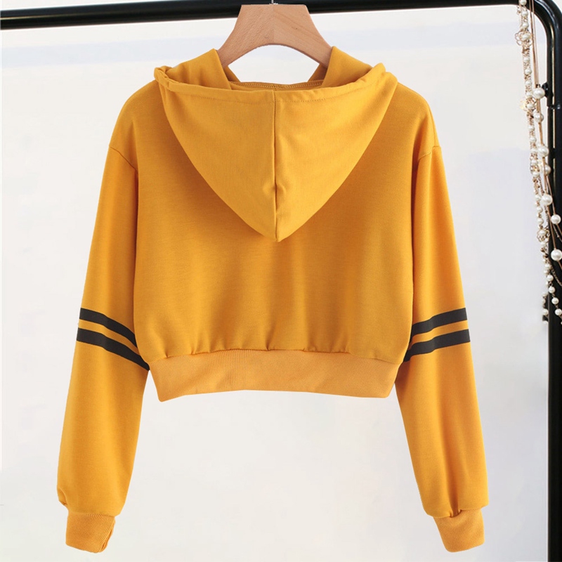 Áo hoodie lửng dài tay thiết kế có mũ thời trang quyến rũ cho nữ