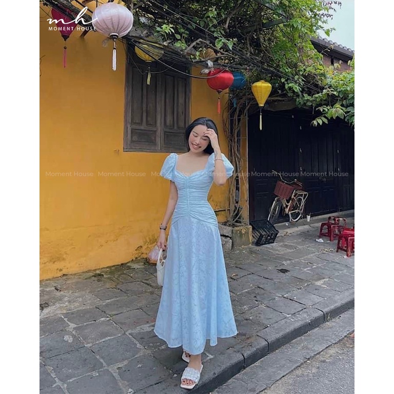 MILA DRESS - đầm xanh dương có tay dáng dài, hàng thiết kế cao cấp, lên form cực chuẩn