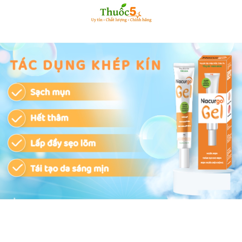 Gel Giảm Thâm, Mờ Sẹo Nacurgo Hỗ Trợ Dưỡng Da, Giúp Da Mịn Màng, Căng Bóng Tuýp 20g