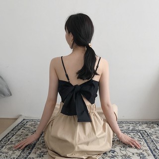 (Sẵn màu đen, đỏ đô) Áo Hai Dây Thắt Nơ Sau Lưng Gợi Cảm style Hàn Quốc [Kèm Ảnh Thật]