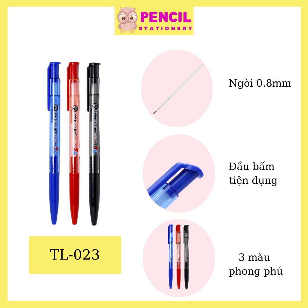 Bút Bi Thiên Long FO-03, TL-08/023/024/025 Ngòi 0.5mm 0.7mm 0.8mm, Bút Gel Mực Nước Xanh Đen Đỏ Cho Học Sinh, Văn Phòng
