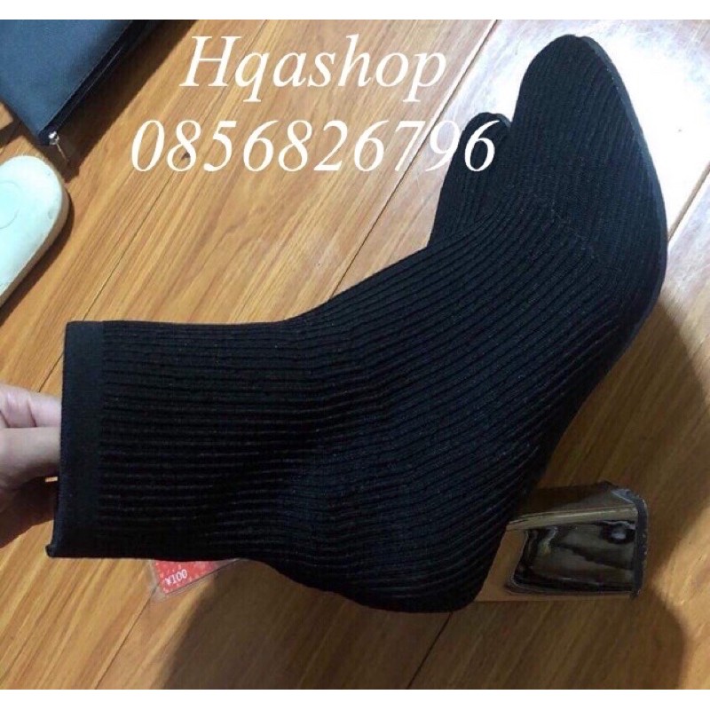 Boot len cổ thấp mũi vuông đế tráng gương cao 7p