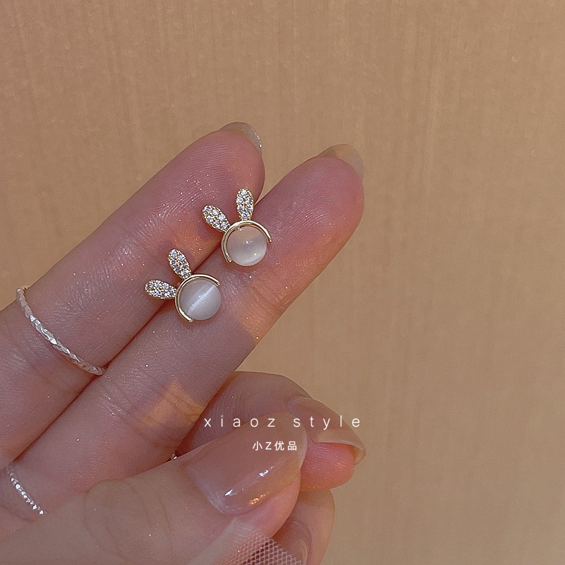 Bông tai thỏ nhỏ dễ thương được mạ bạc 925 dành cho phụ nữ