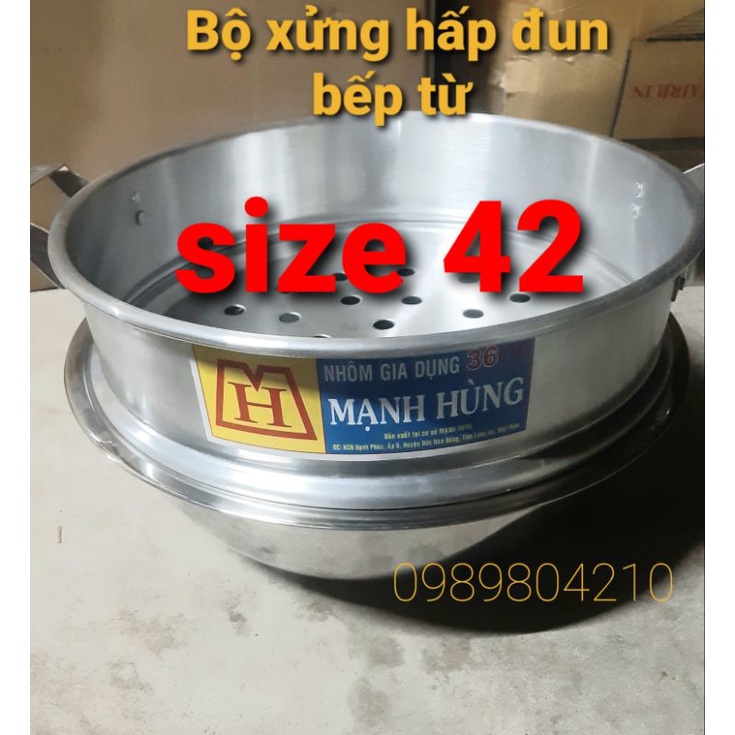 (Có Video SP)Bộ xửng hấp nhôm Mạnh Hùng size  42 ,bộ xửng hấp đun từ size 42 ,xửng hấp bánh bao,rau,củ ,ngô,khoai