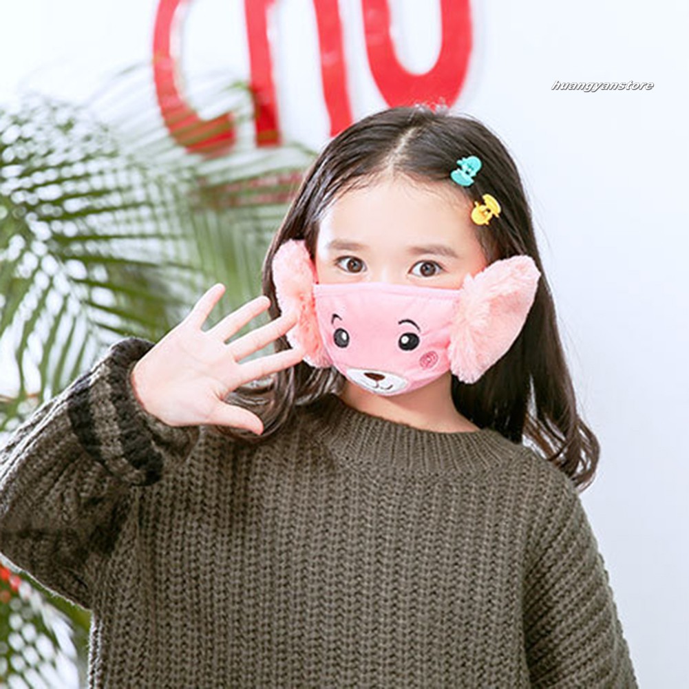 HY/ Khẩu trang có bịt tai kiểu dáng hoạt hình dễ thương cho bé