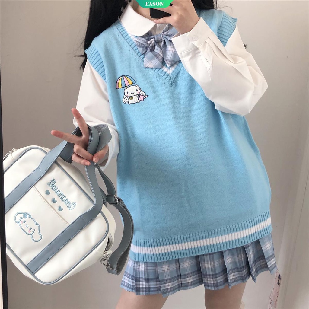 Áo Len Không Tay Cổ Chữ V Dáng Rộng In Hình Cinnamoroll Và Kuromi Phong Cách Nhật Bản Thời Trang Thu Đông Dành Cho Bạn Nữ