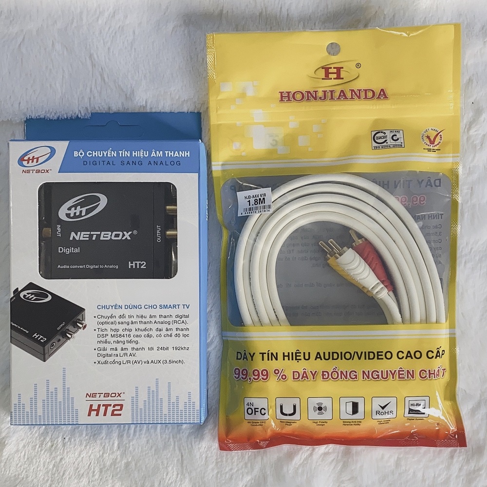Bộ Optical Netbox HT2 và Dây Cáp Loa AV 6 đầu hoa sen- Bộ chuyển đổi âm thanh Optical và Dây cáp AV kết nối âm thanh
