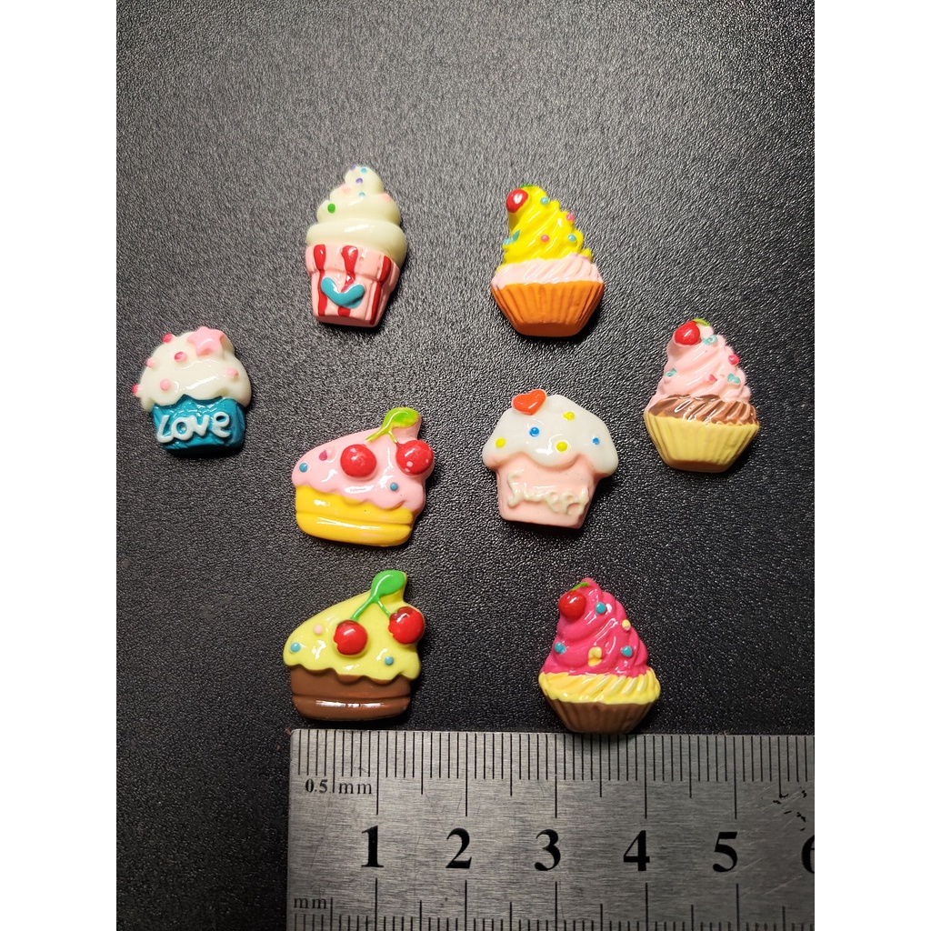 Charm bánh kem cốc cupcake cho các bạn làm slime, trang trí vỏ ốp điện thoại, dán Jibbitz, kẹp tóc, DIY