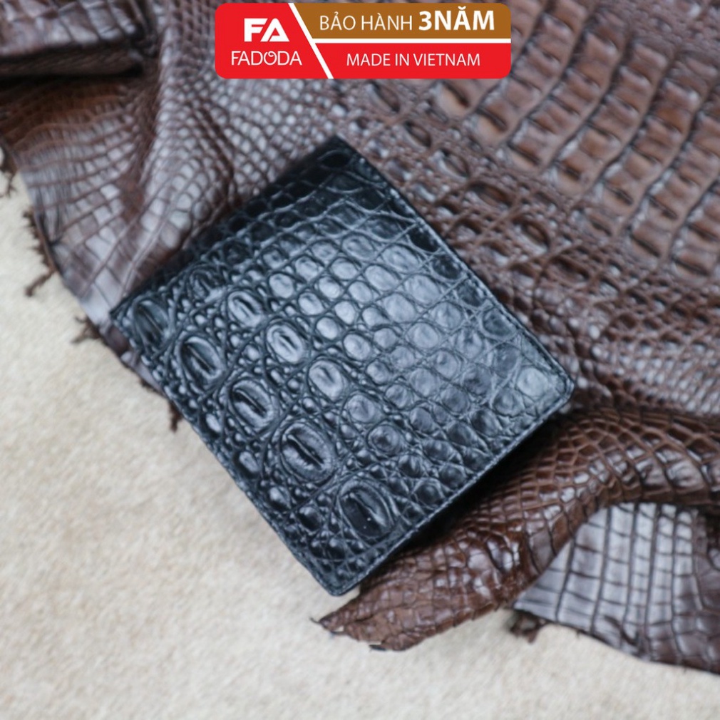 Ví da cá sấu thật Fadoda cao cấp vân bụng màu đen kết hợp lớp trong da bò sang trọng cao cấp - FCW03-01B - Bảo hành 3 n