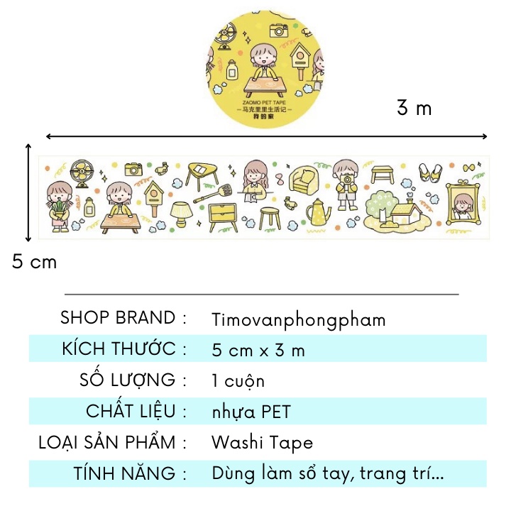 Washi Tape Cute Băng Keo Dán Trang Trí Sổ Tay Dễ Thương Chống Thấm Nước TIMO WS17