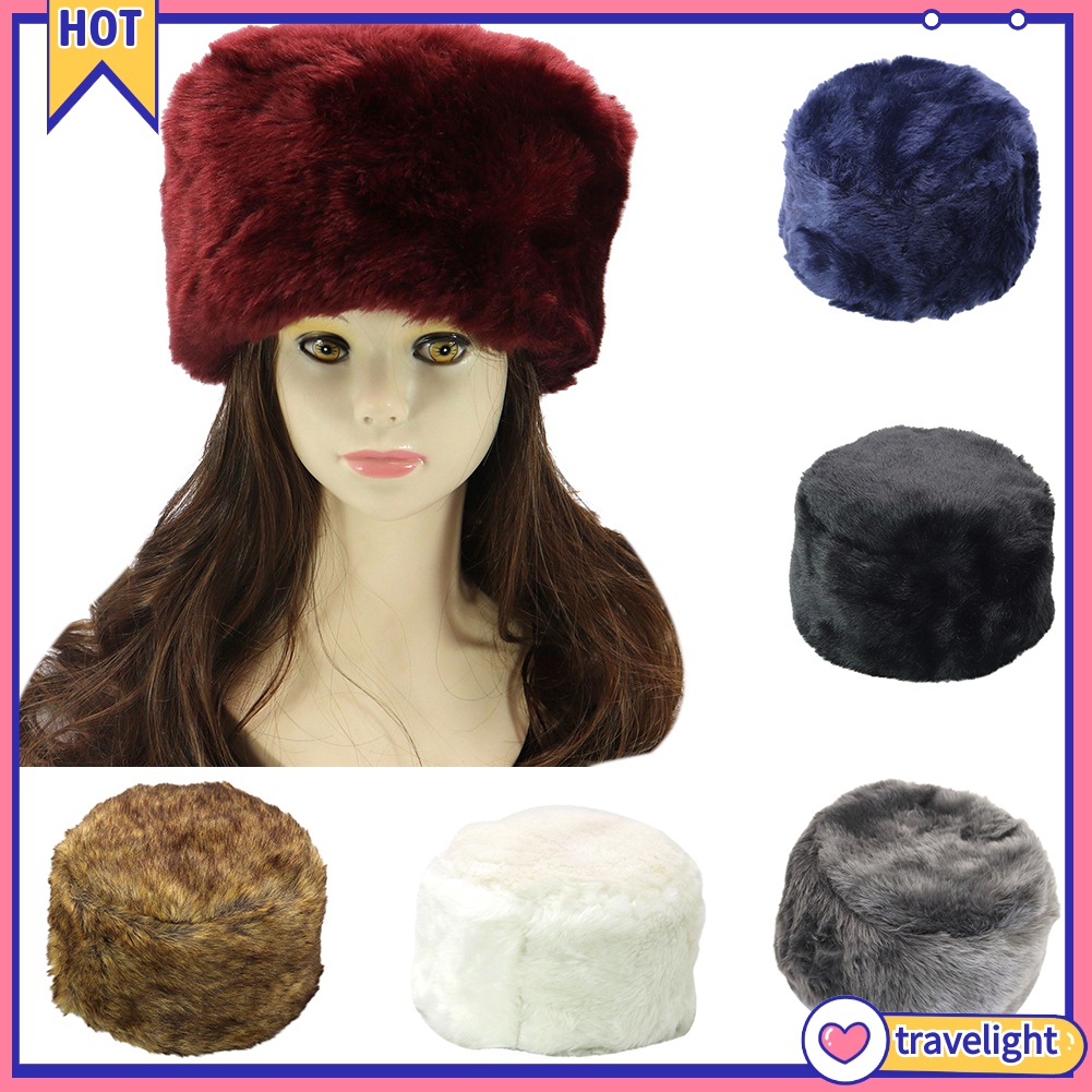 Mũ Beanie Lông Thú Màu Sắc Trơn Giữ Ấm Tai Phong Cách Nga Cho Nam Và Nữ