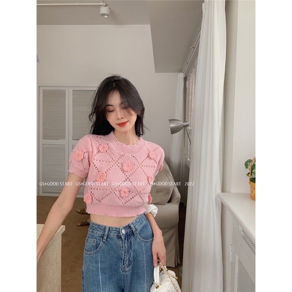 💥 Áo Len Mongtoghi Hoa Nổi Croptop Siêu Hót 💥