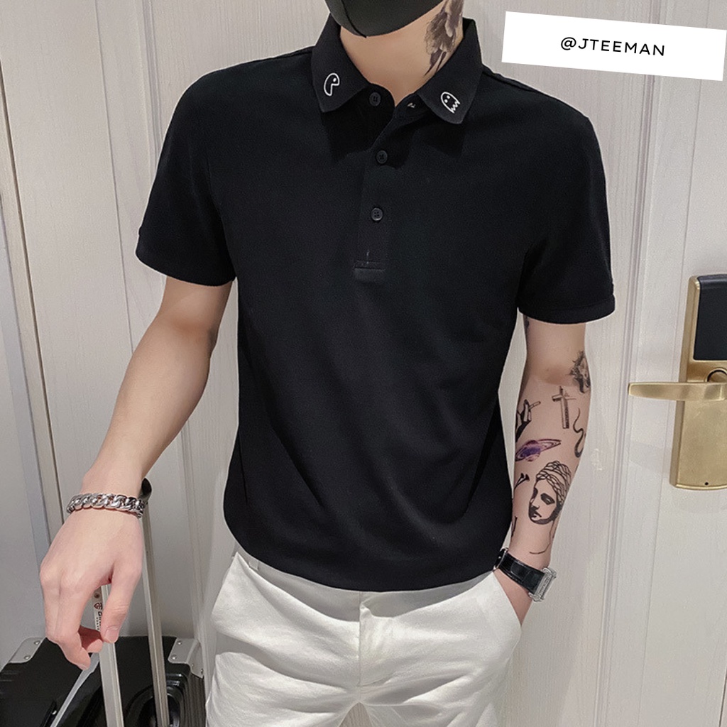 Áo thun POLO nam, áo polo cổ bẻ vải cá sấu chuẩn cotton 2 màu trắng đen, áo phông polo nam phong cách hàn quốc - JT02